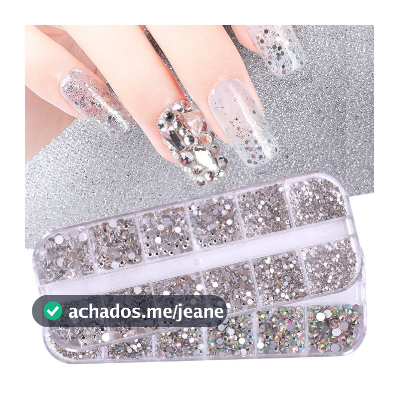 Kit 12 Strass para Decoração de Unhas em Cores Transparentes com Caixinha Organizadora de Jóias (S014)