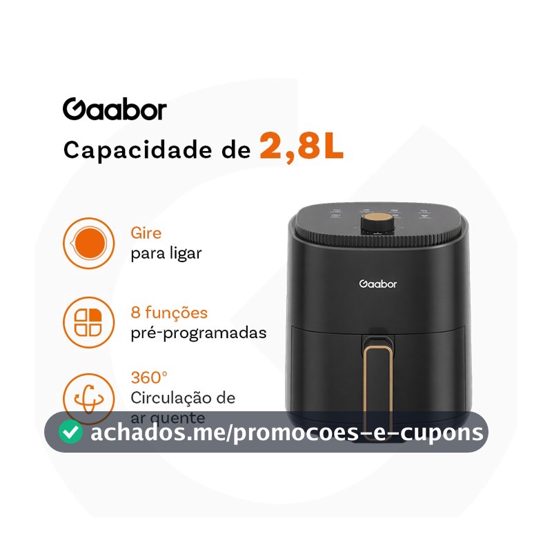 Gaabor 2,8L Air Fryer 360° Ar Quente Timer 60 Min 200°C Antiaderente Sem BPA AF-35M02A-1