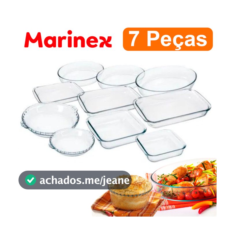 Kit Conjunto Marinex 7 peças jogo de Travessas Variadas Assadeiras em Vidro Temperado Nadir própria Para Forno