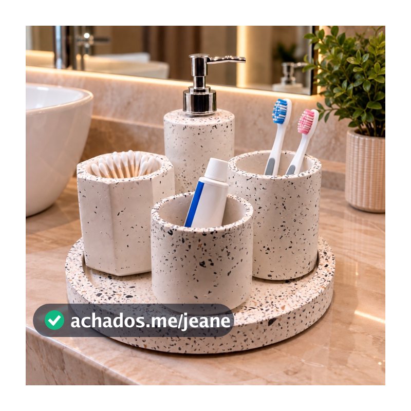 Kit Lavabo Banheiro Com Bandeja SaboneteiraLuxo Artesanal Prata