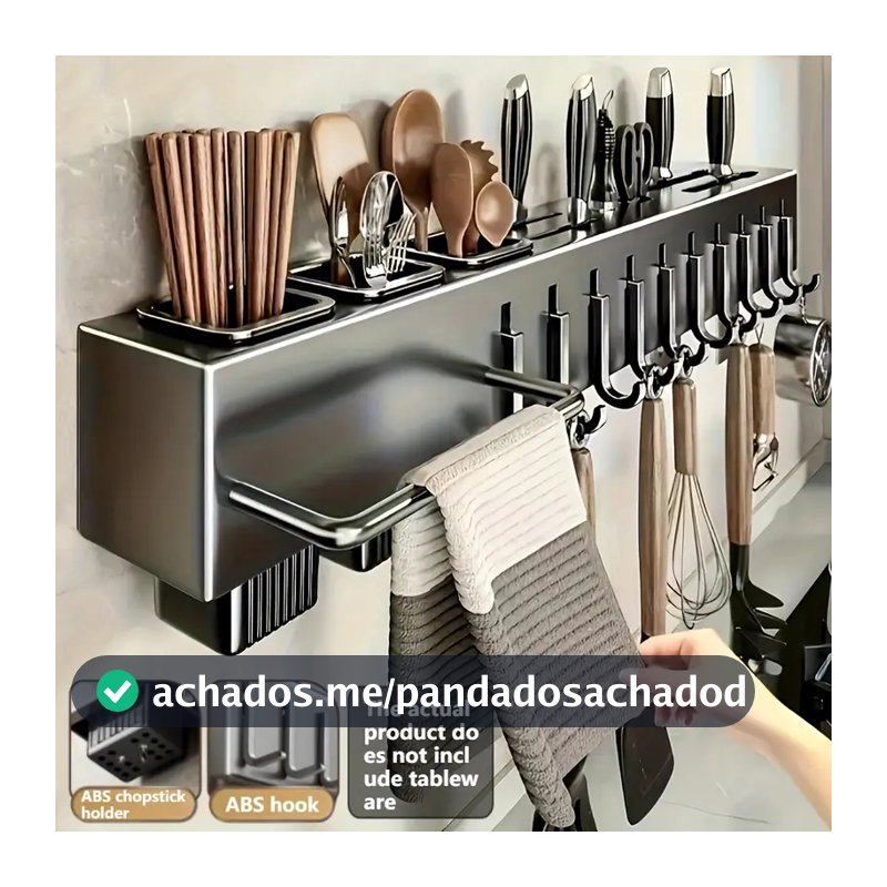 Organizador de Cozinha sem Perfuração, Suporte para Talheres e Utensílios com Espaço para Facas e Hashis