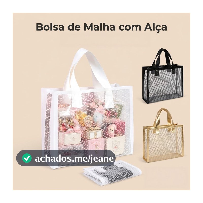 Kit 50 Sacolas de Presente PVC Transparente Textura Colmeia para Festas e Lembrancinhas