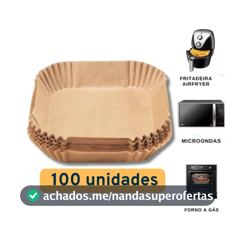 Kit 100 Forma de airfryer descartavel antiaderente de papel cozinha quadrado fritadeira cozimento