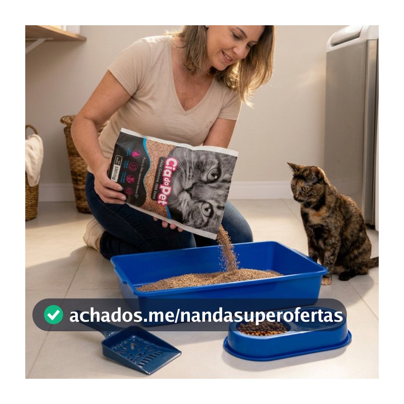 Kit Caixa de Areia para Gatos + Areia Cia do Pet 4kg + Comedouro + Bebedouro + Pazinha