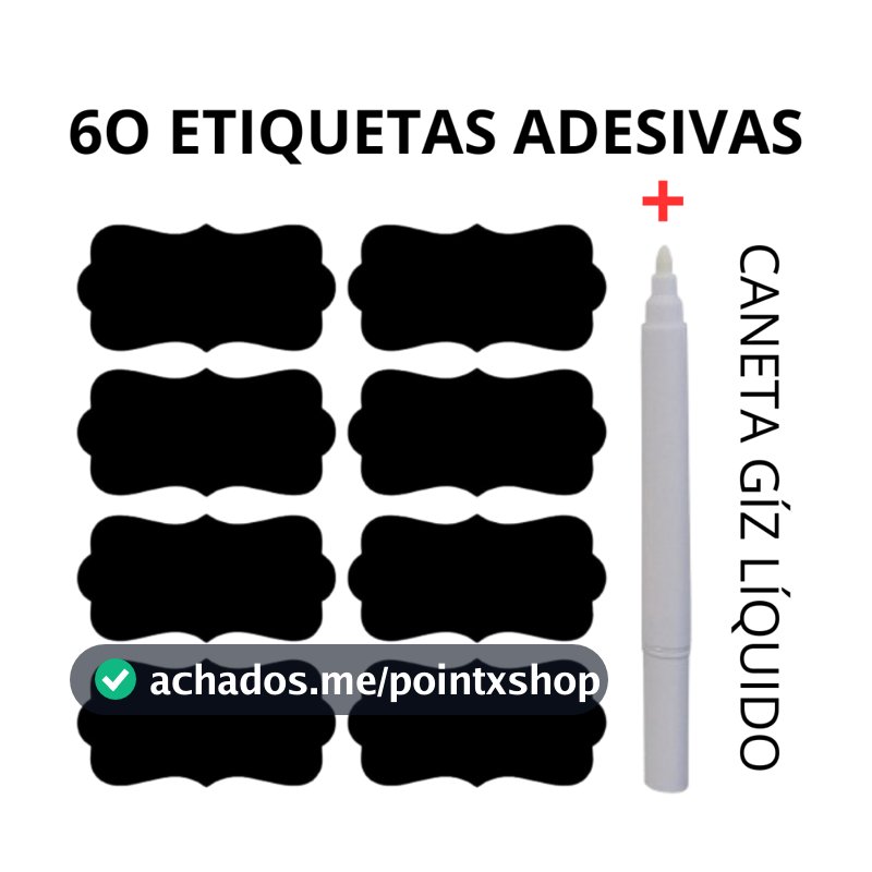60 Etiquetas Adesivas Lousa 4x2cm + Caneta Giz Líquido de BRIND Pote Porta Tempero Envio em até 24h