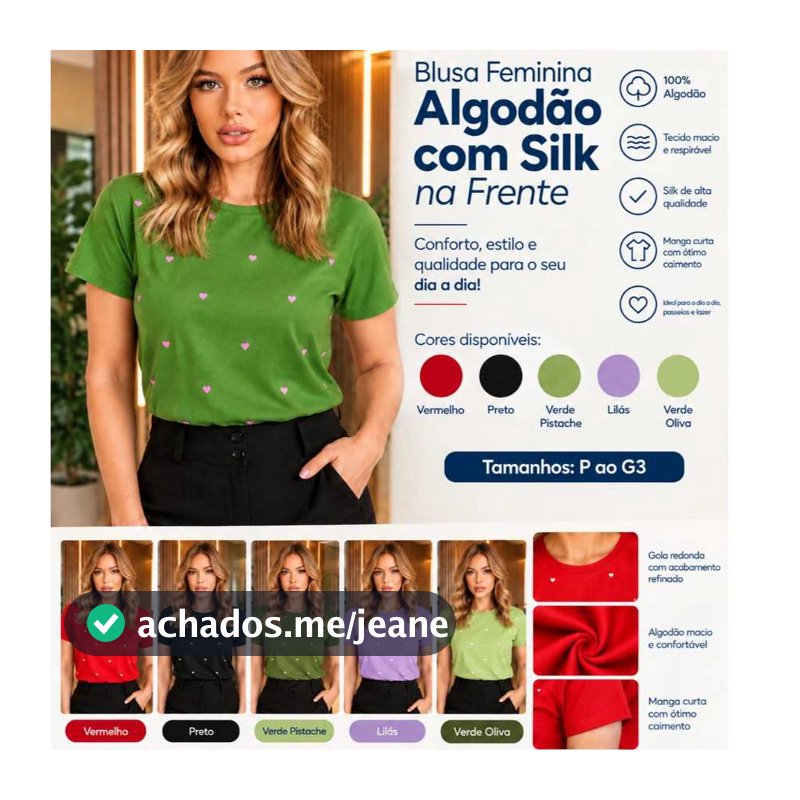 Blusa Feminina De Algodão Com Silk Na Frente