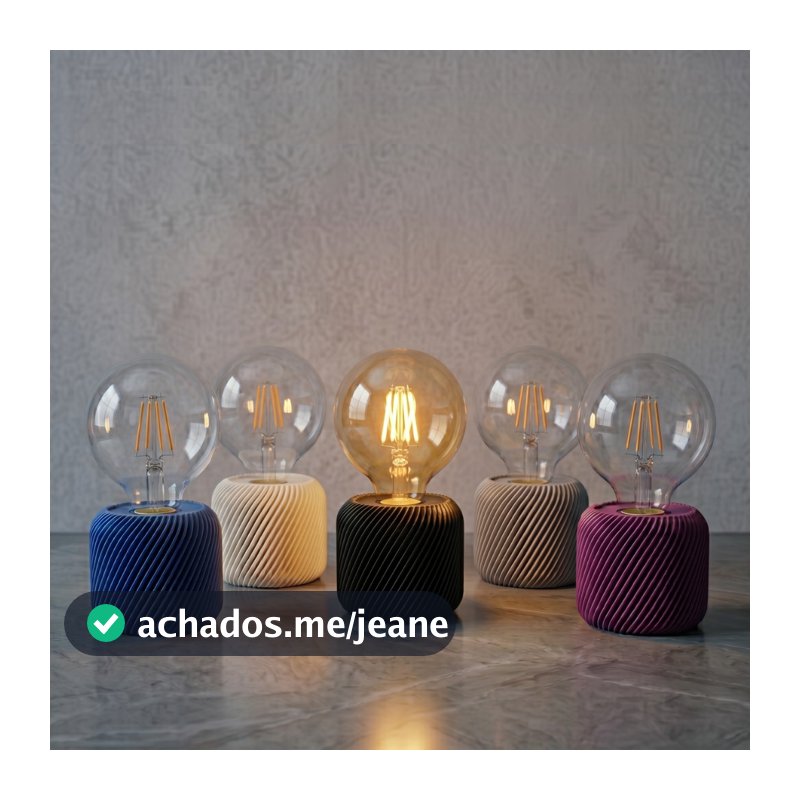 Luminária Abajur De Mesa Industrial Loft Base 3D PETG Premium + Lâmpada Filamento G95 Retrô