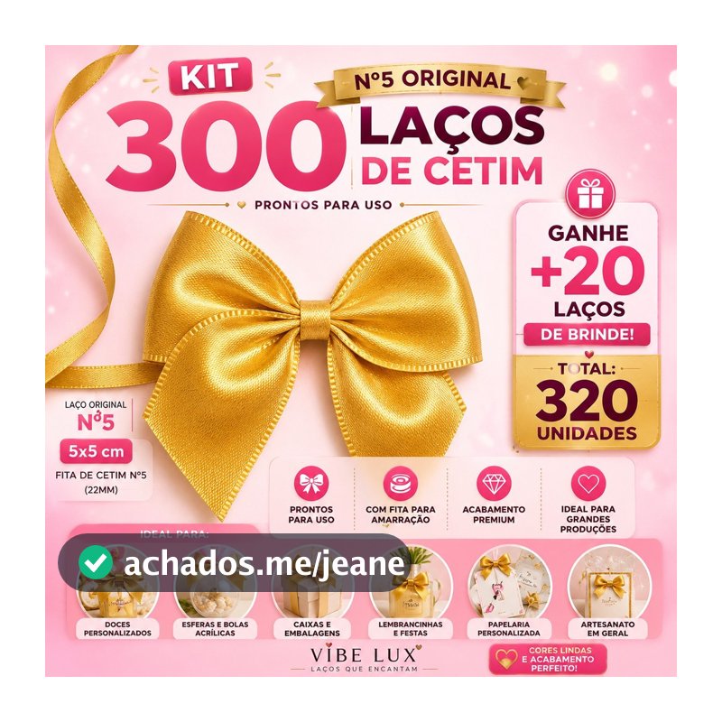 Kit 300 Laços Nº5 Cetim Prontos 5x5cm Com Fita | Ideal Para Revenda E Personalizados