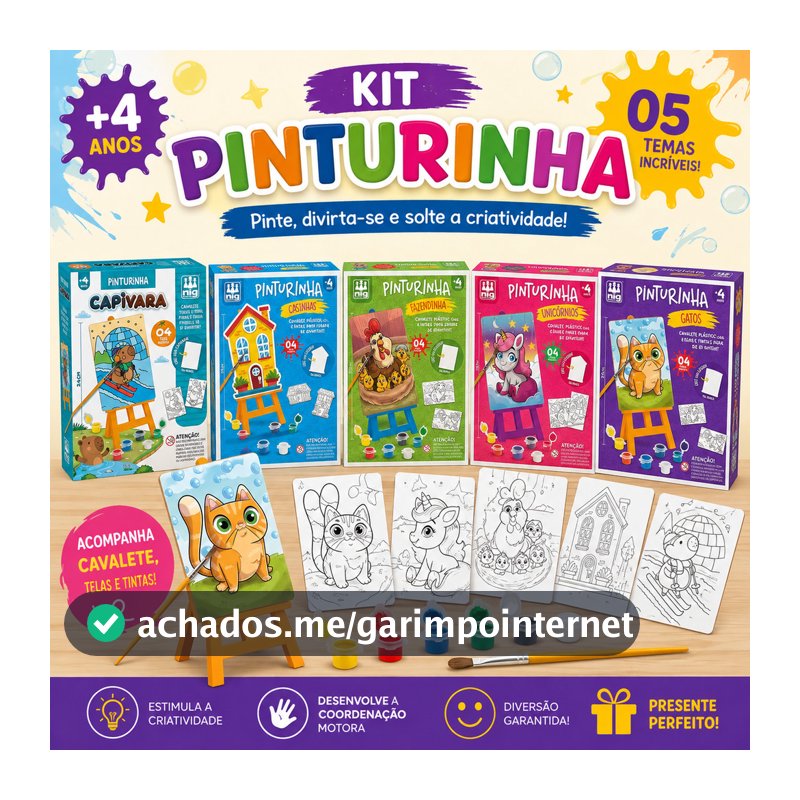 Brinquedo Kit Pintura Infantil Completo Tintas Pincel 4 Telas Cavalete Atividade Longe Das Telas Presente Criativo Kids