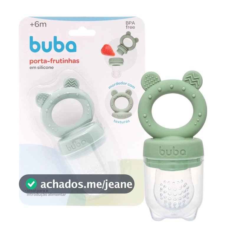 Chupeta Porta Frutinha Com Mordedor Silicone Buba Alimentadora Introdução Alimentar Verde Com Tampa