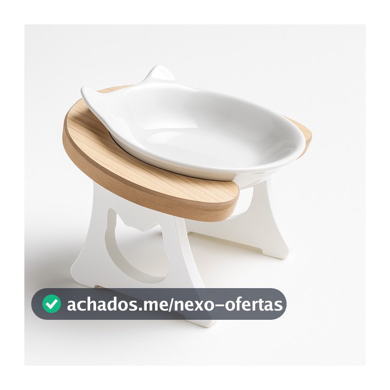 COMEDOURO ELEVADO  PARA GATOS COM TIGELA DE PORCELANA ERGONÔMICO