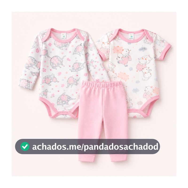 Kit Trijunto Bebê Menina 3 Peças Body (Manga Longa + Manga Curta + Calça) Algodão Confortável RN ao G