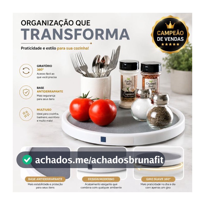Suporte Giratório 360 Graus Organizador Multiuso 25cm Base Antiderrapante Cozinha Banheiro