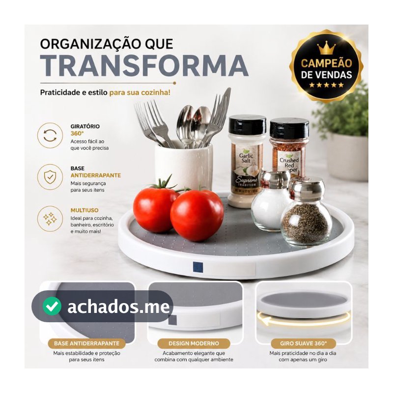 Suporte Giratório 360 Graus Organizador Multiuso 25cm Base Antiderrapante Cozinha Banheiro