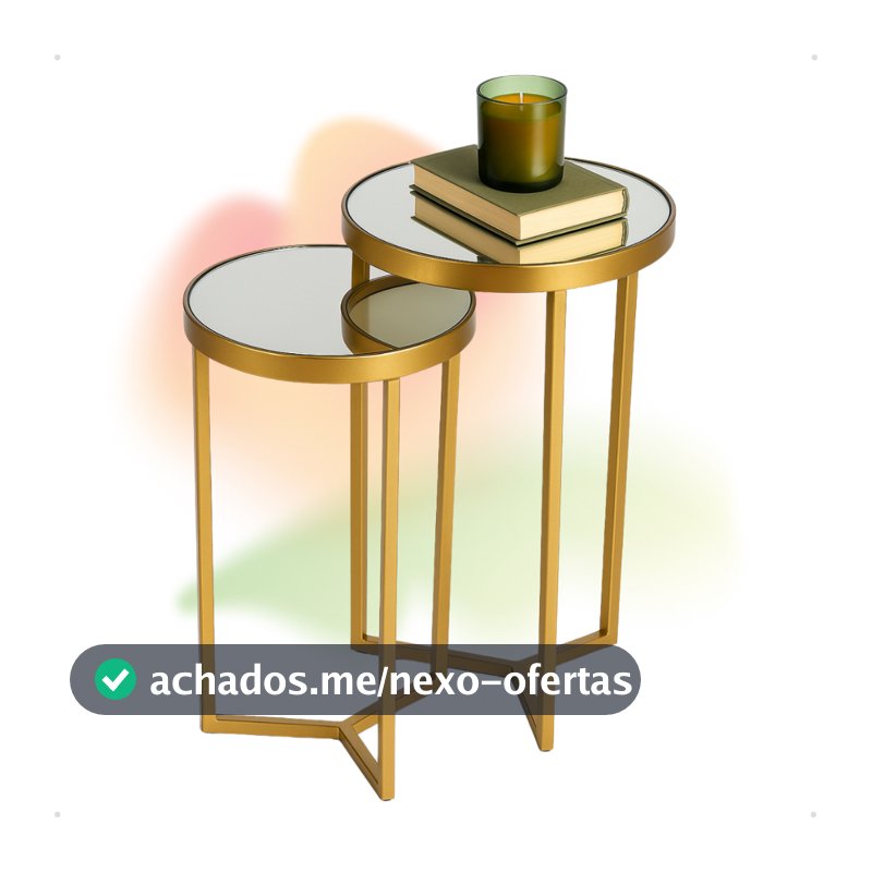 Conjunto 2 Mesas de Canto com Tampo Espelhado Luxo