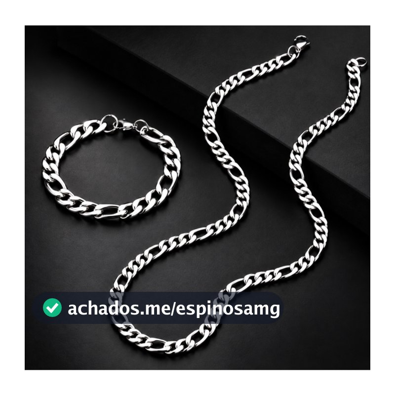 Kit Corrente 3x1 60cm + Pulseira Masculina Aço Inoxidável Prata