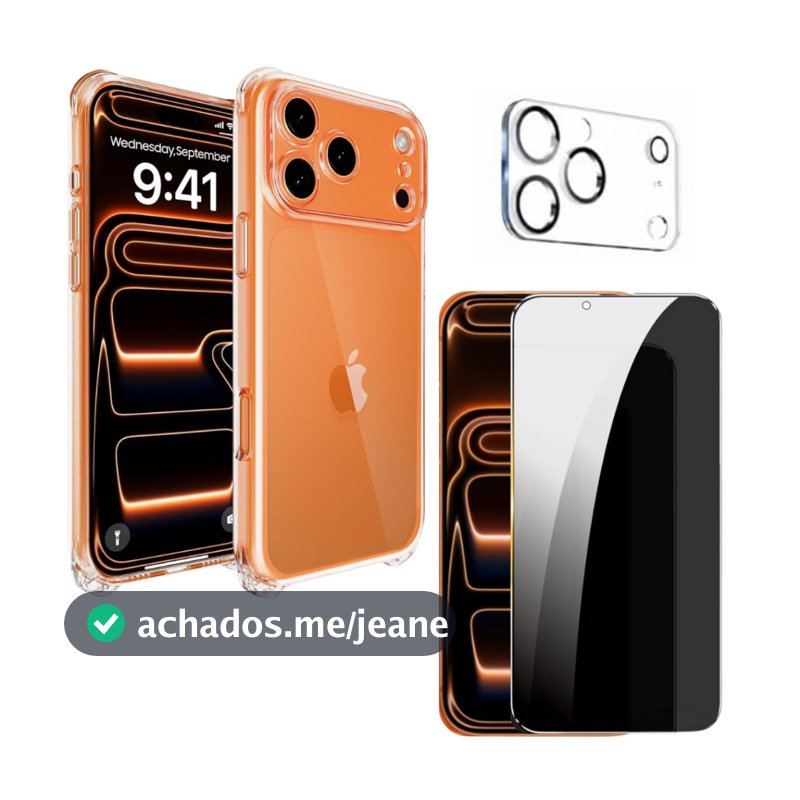 Capa Capinha Transparente Anti-queda + Película 3D 9D Privacidade + Câmera para iPhone 17, 17 Air, 17 Pro, 17 Pro Max.