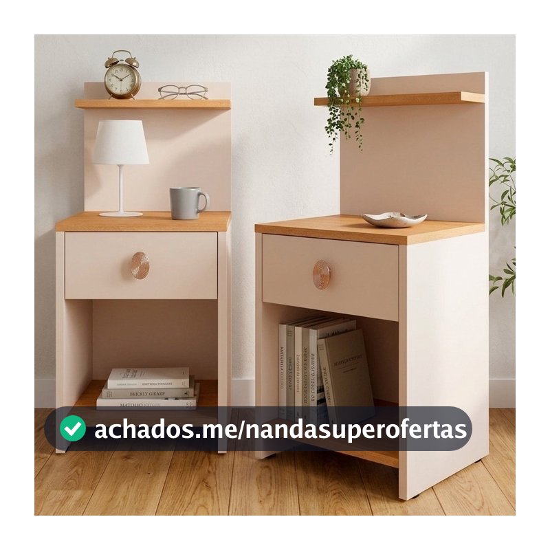 Kit 2 Mesa de Cabeceira com Gaveta e Prateleira Lançamento Criado Boss Canto Cama Quarto