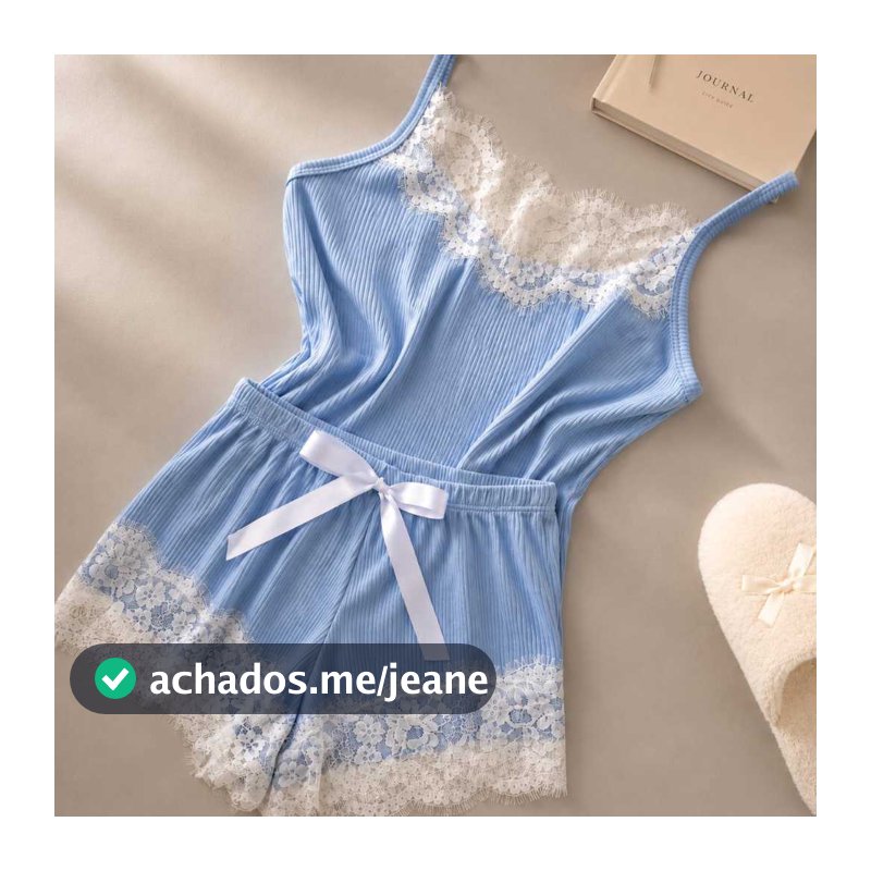 Pijama Baby Doll Canelado Com Renda Luxo Sensual Fresquinho Rendado Confortável