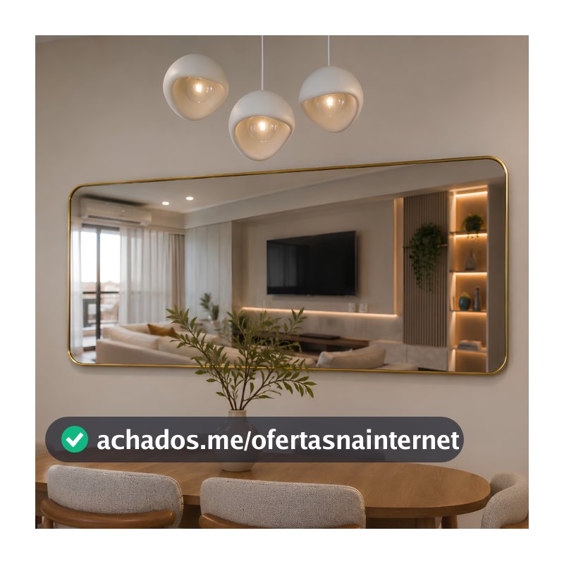 Espelho Lopazzi Retangular Corpo Inteiro 110x50cm Moldura de Alumínio Decorativo Quarto Sala Hall
