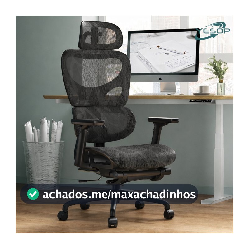 YESOP Cadeira Ergonômica Escritório Gamer Estudo Assento Zero Gravity Capacidade 150kg Cor Preto