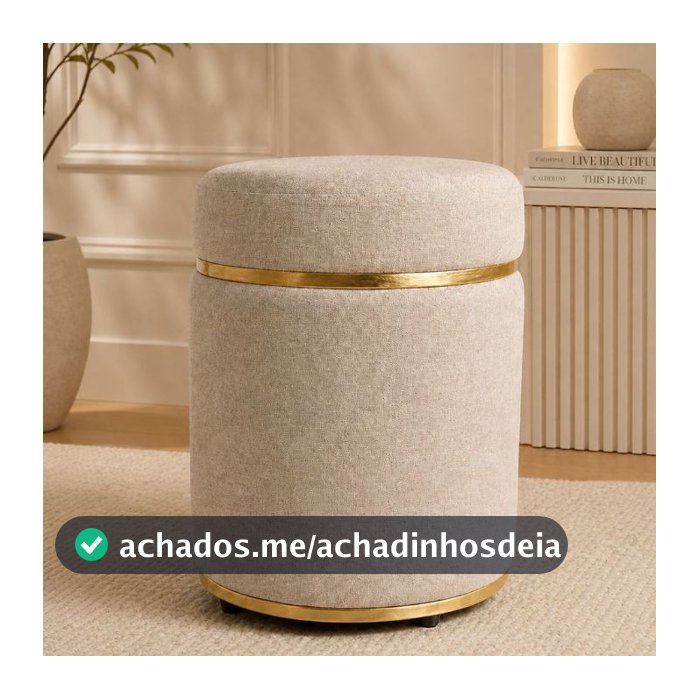 Puff Elegance Em Tecido  De Linho - Let Móveis