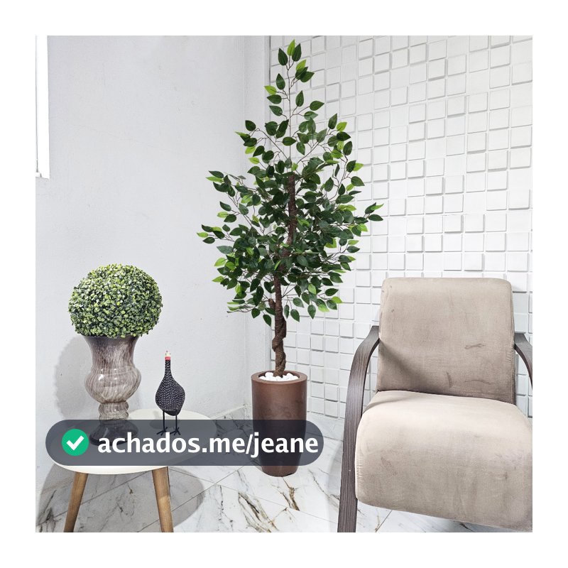 Planta Artificial Ficus Verde 150cm Vaso Marmorizado Pedra Decoração Sala