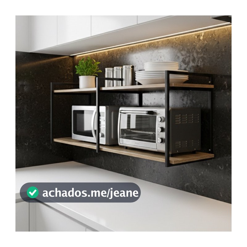 Prateleira Industrial Dupla 120X30cm para Micro-ondas, Cozinha Parede Suporte de Metal Decorativa