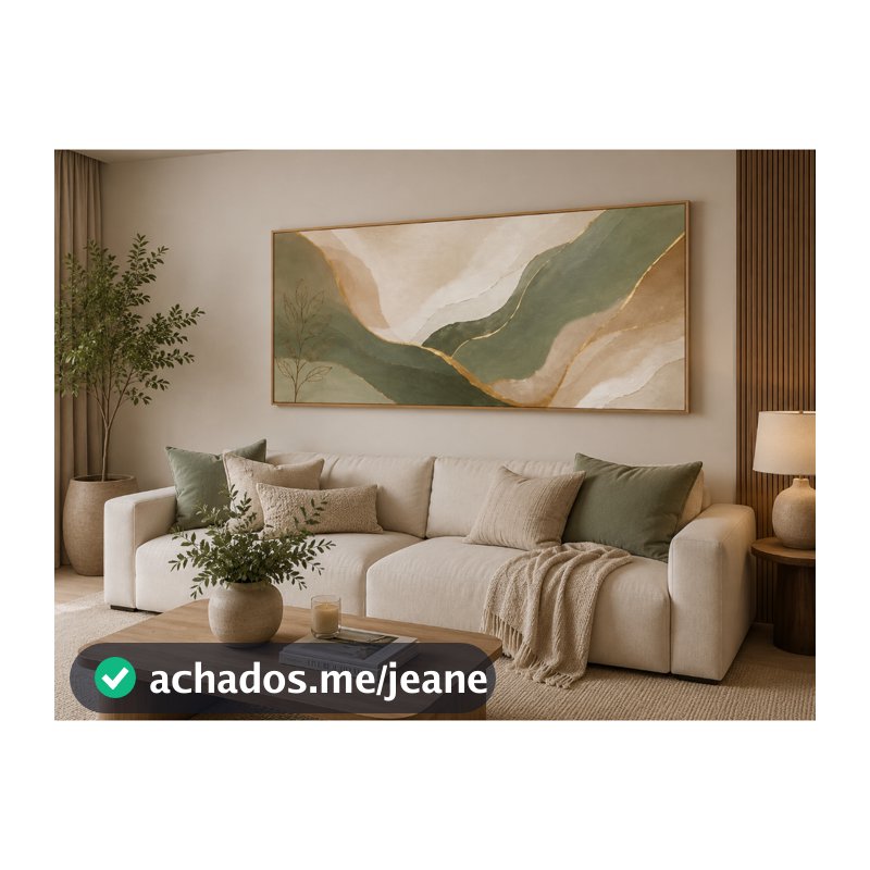 Quadro Decorativo Abstrato Verde e Dourado Clean