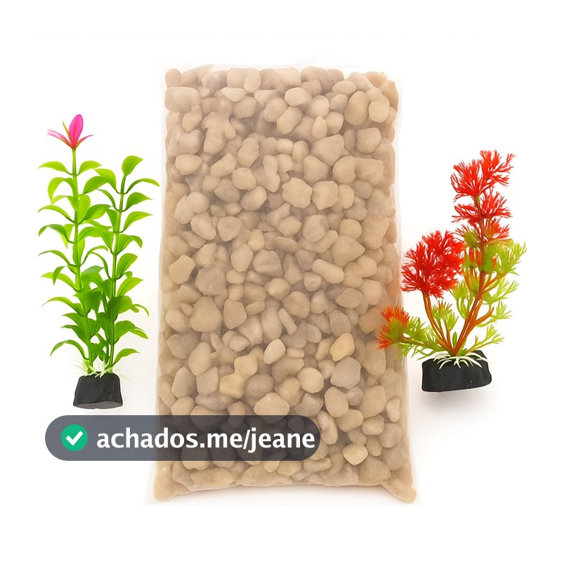 Pedra Seixo Natural Pedrinha p/ Aquario 1 kg + 2 Plantas Artificial