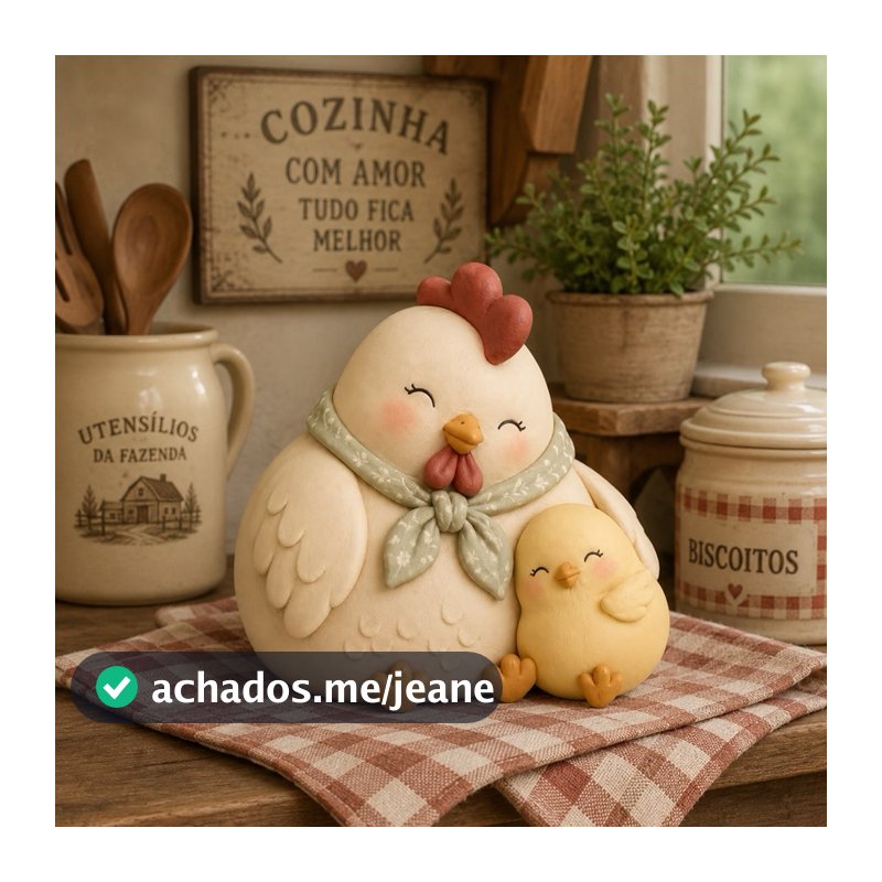 Galinha Decorativa com Pintinho Pintada à Mão e Resinada | Decoração Farmhouse Cottage Premium