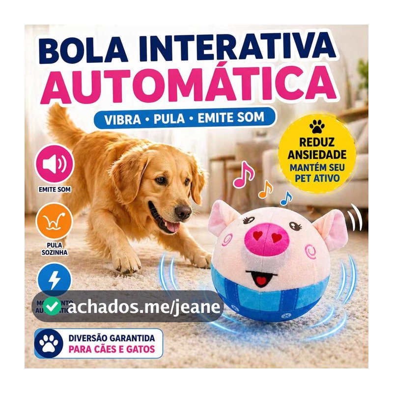 Bola Interativa para Cães com Movimento Automático Vibra e Pula Brinquedo Pet Pelúcia Resistente