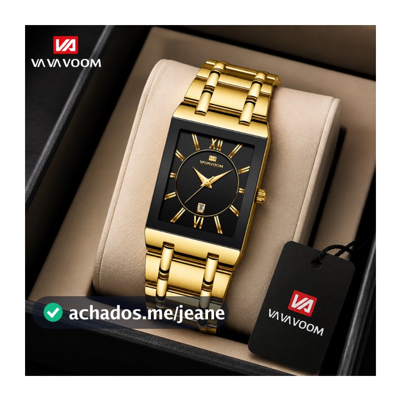 Relógio Masculino VAVAVOOM 2431 Luxo Social À Prova D'água Preto e Dourado/Prata, Aço Inoxidável, Mostrador com Números