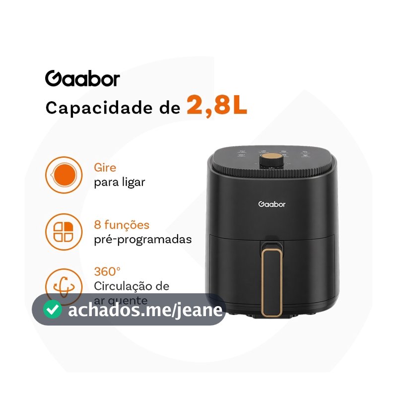 Gaabor 220V Air Fryer 2,8L Cozimento Uniforme Ar Timer 200°C Multiplas Funcoes Antiaderente AF35M