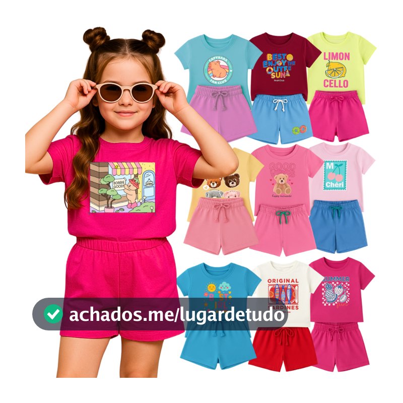 Kit Premium 6 Peças Roupa Infantil Menina Verão 2 à 12 Anos conjunto infantil menina camiseta shorts