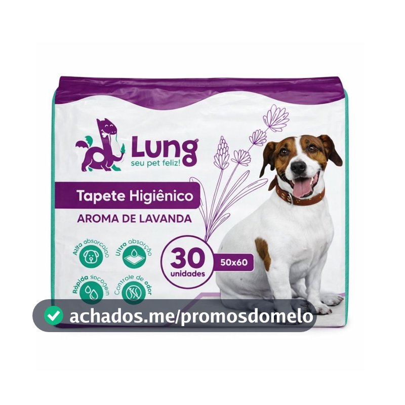 Tapete Higienico com Aroma Lavanda 50x60cm 30Un p/ Cachorro Pet Gel Absorvente Borda Cola Fralda