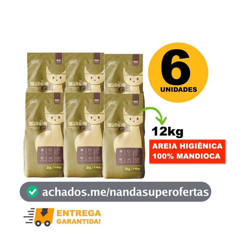 Areia de Gato MandioCat Biodegradável higiênica natural 100% Mandioca 12KG-Envio Imediato