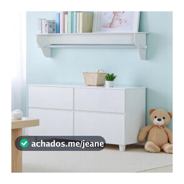 Prateleira Porta Fraldas com Varão 1m MDF Branco – Organização para Quarto de Bebê