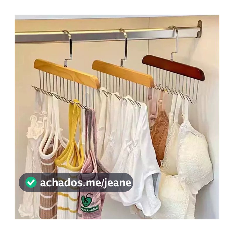 kit 2 Cabides de Madeira Para Cintos Gravatas Cachecóis Sutiãs Colares Organizador Com 8 Ganchos
