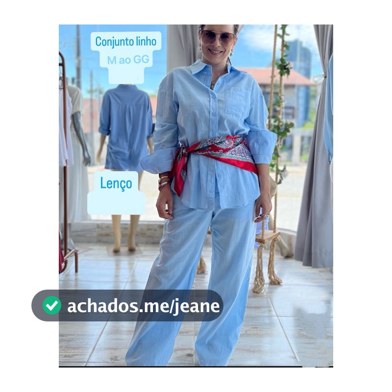 conjunto casual elegante linho camisa com bolso e pantalona cintura elástico todo 922