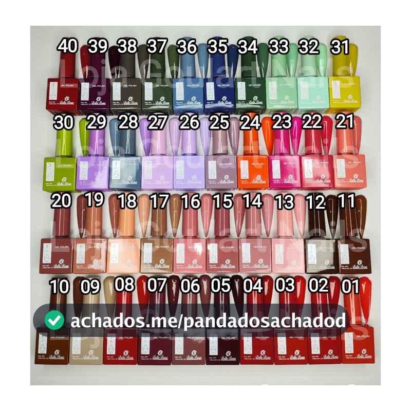 Kit 40 Esmalte de Unha em Gel Bella Rosa 15 ml Vermelho Azul Rosa Lilas Nude Verde Amarelo Marron