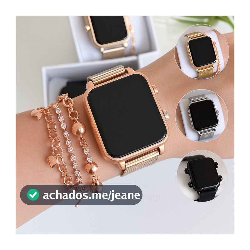 Relógio Digital Led De Pulso Feminino Quadrado Com Pulseira Presente Maes