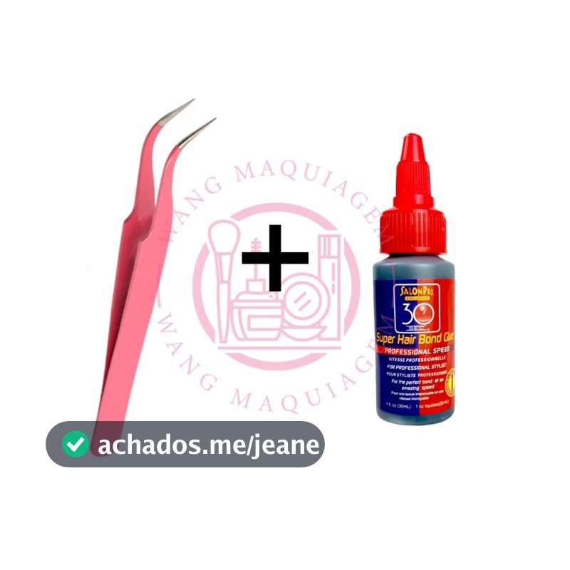 Conjunto Pinça Extensão De Cílios + Super Cola Salon Pro 30ml Para Alongamento