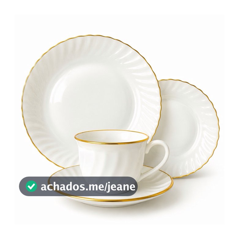 Jogo Aparelho De Jantar E Chá Com 16 Peças Vidro Opaline Branco Filet bordas dourado