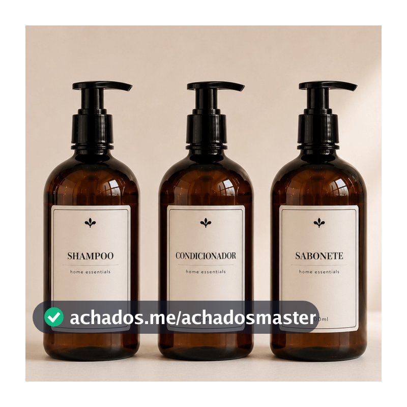 Frascos para shampoo, condicionador e sabonete 500ml âmbar kit para banheiro