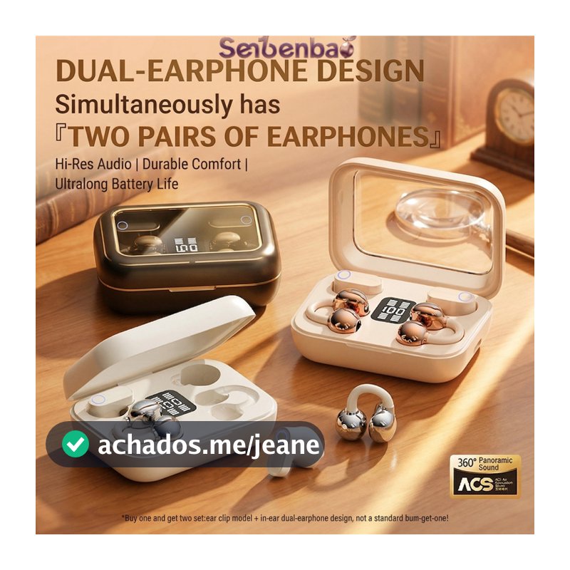 Fones De Ouvido Senbenbao B47 Sem Fio Com Clipe 4 Em 1-Estéreo HiFi , Tela LED , IPX5 , ENC , Bluetooth 6.0 , Galvanopla