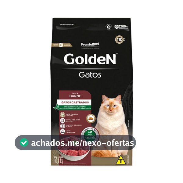 Ração Golden Para Gatos Adultos Castrados Sabor Carne 10,1kg