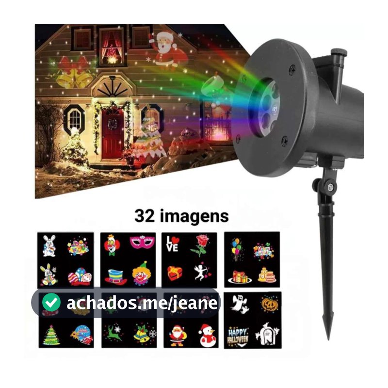 Projetor Natalino Led Natal 32 Desenhos 3d Laser Decoracao Papai Noel Refletor - Festas Halloween Prova D'agua 6414