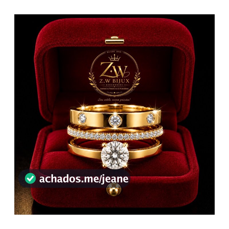 Z.W BIJUX - 3 anéis Conjunto de aço titânio cravejados de diamantes