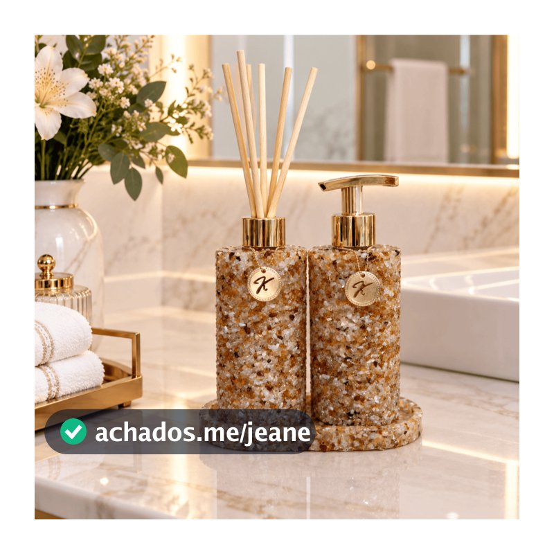 Kit Vidro Aromatizador E Saboneteira Com Bandeja Quartzo